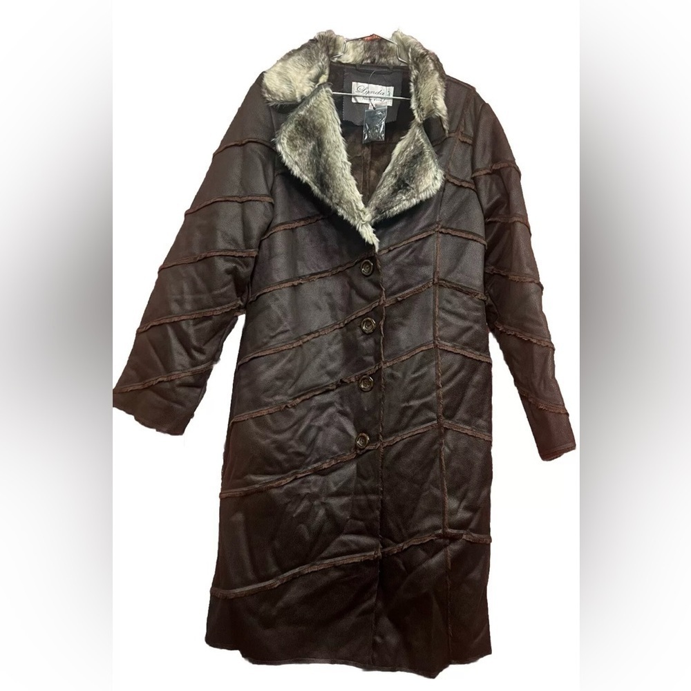 Lyndas New York XL Faux Leather & Fur Long Jacket 14-16
